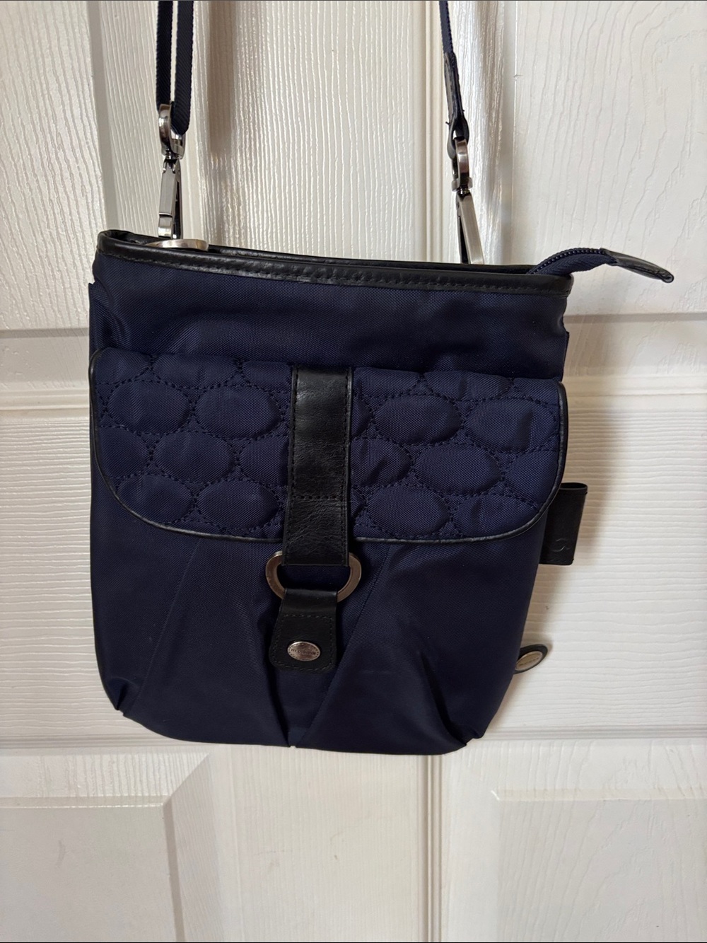 Mosey by Baggallini Navy Quilted Crossbody Bag with Black Trim